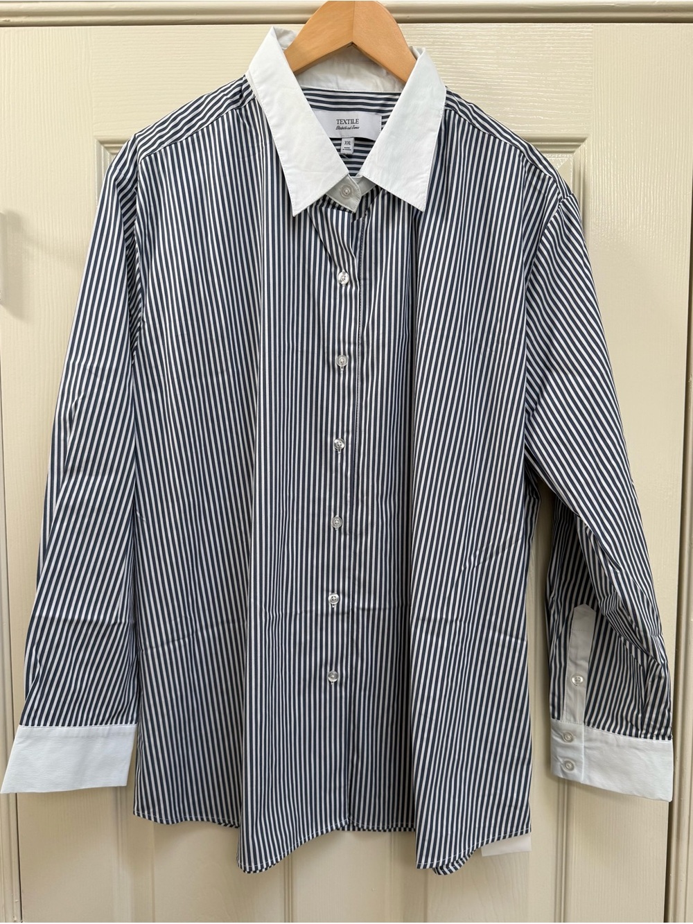 Textile Women’s Navy Stripe Button-Down Shirt with White Contrast Collar NWT XXL